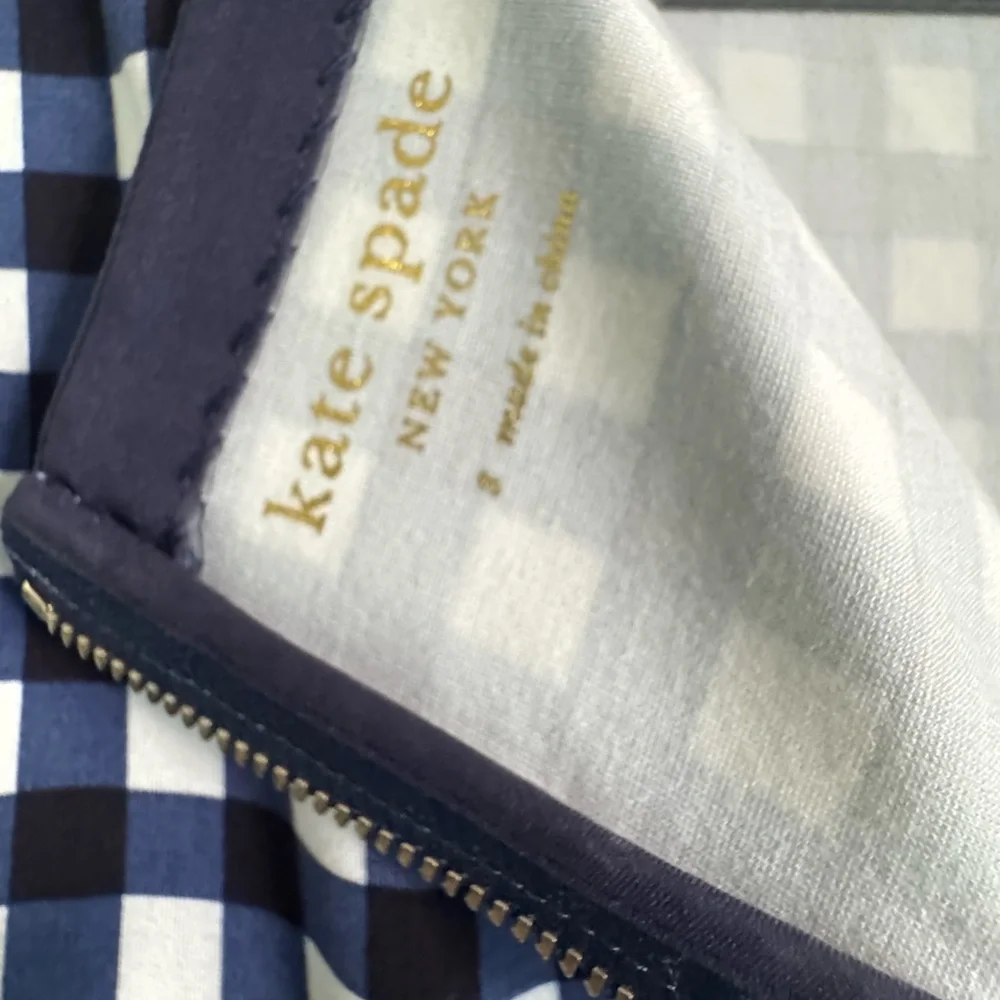 Kate Spade NY Gingham Fiorella Cap Sleeve Mini Dress Navy Blue Size 2